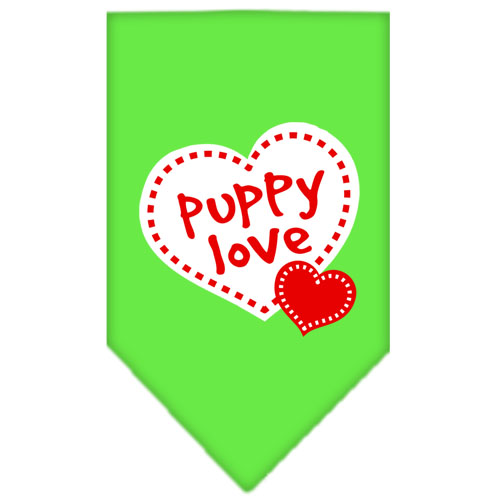 Puppy Love Screen Print Bandana Lime Green Large